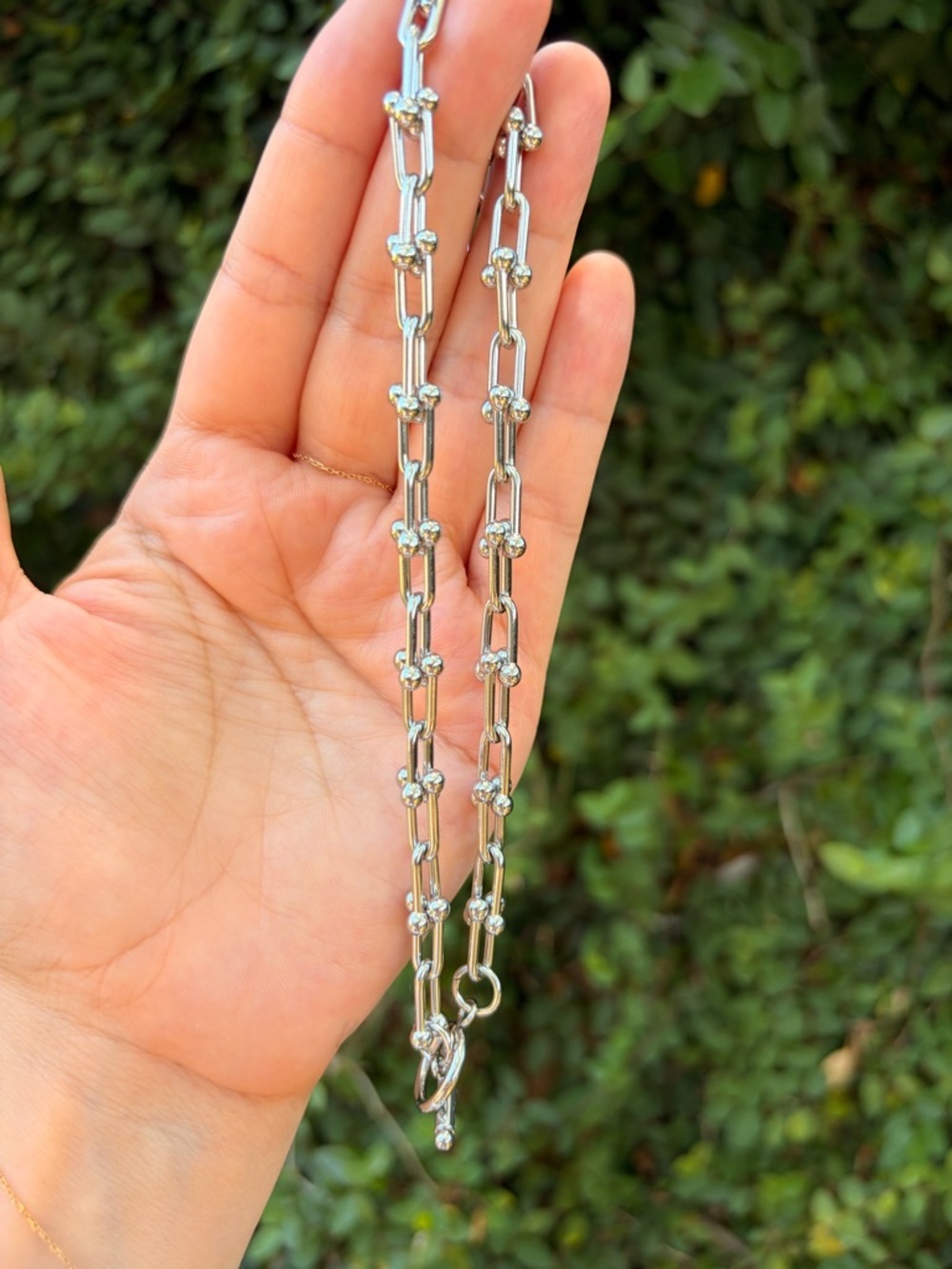 Graduated U Shape Silver Link Necklace Stainless Steel - Picture 4 of 7